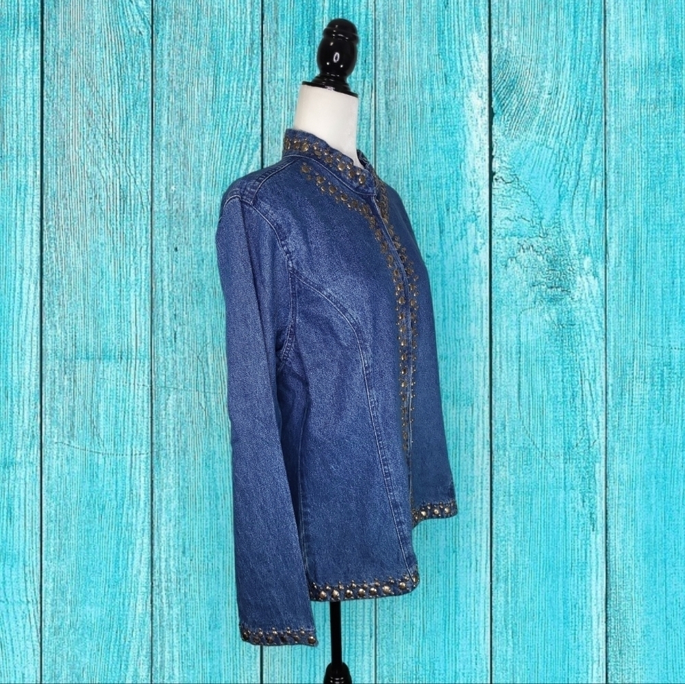 Vintage Keren Hart Women's Jacket Size L 90's Brass Studded Denim - Picture 3 of 6